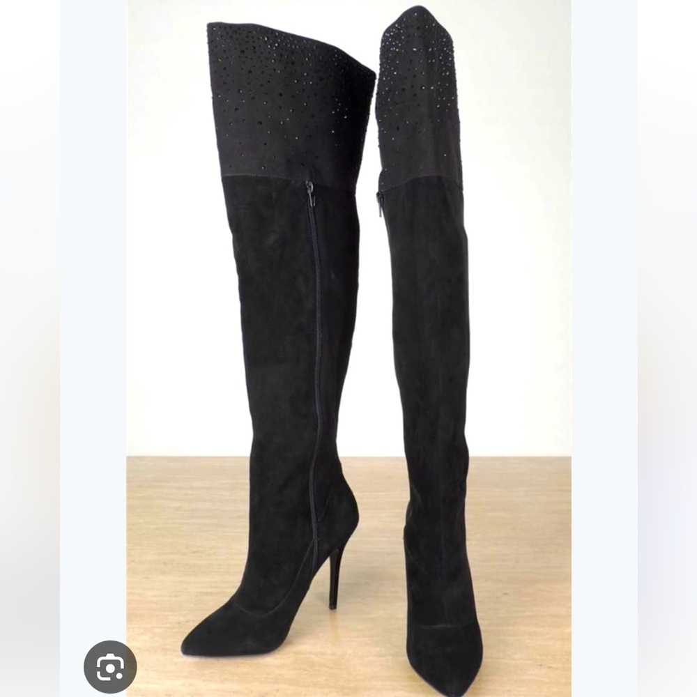 ABS Allen Schwartz Black Over-the-Knee Boots with Stiletto Heel